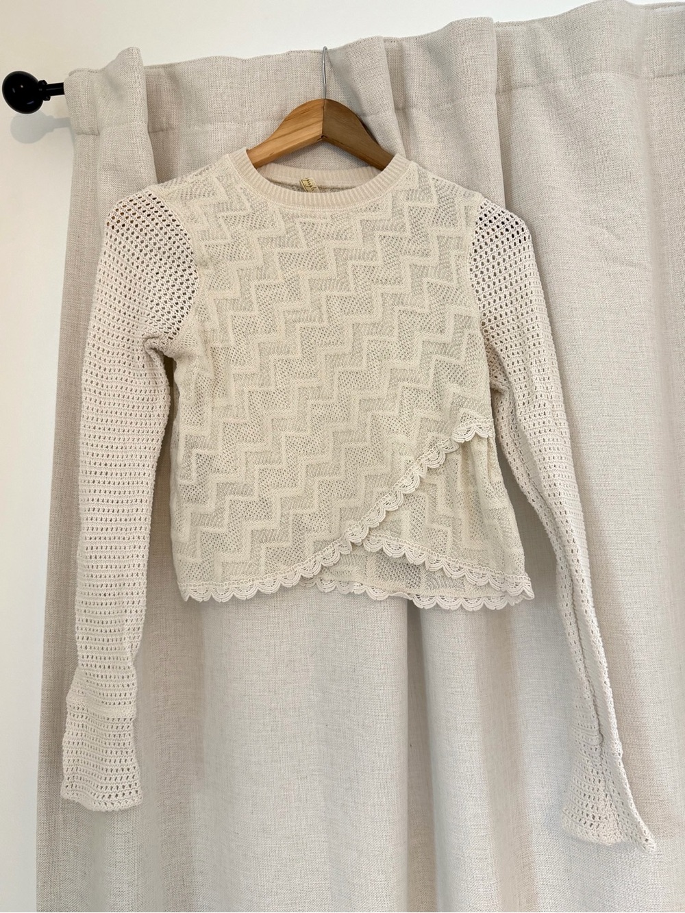 Free People Antoinette Crochet Asymmetrical Wrap Sweater Ivory S